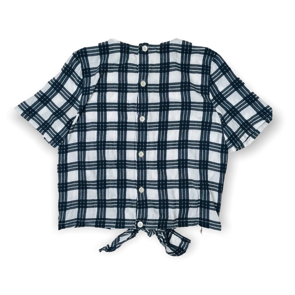Madewell Navy & White Plaid Cotton Button-Back Tie Top Size XL - Picture 5 of 10